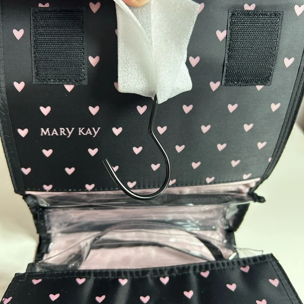 Mary Kay Black Cosmetic Case with Pink Heart Print